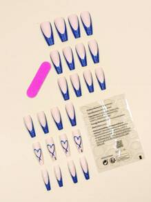 用24入組長棺材心形印花全覆蓋假指甲套裝升級您造型 - 彩色 - 查看 2