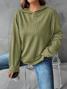 SHEIN LUNE Sudadera con capucha unicolor de hombros caídos - Verde militar - Ver 5