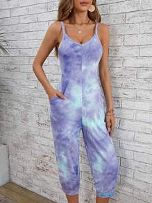 SHEIN LUNE Áo liền quần nữ Túi Cà vạt nhuộm Giải trí - Màu Lilac Tím - Xem 4