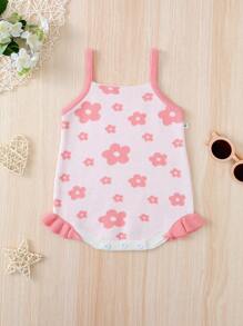 嬰兒印花荷葉邊吊帶針織連身背心 - 彩色 - 查看 1