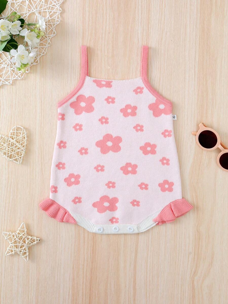 嬰兒印花荷葉邊吊帶針織連身背心 - 彩色 - 查看 1