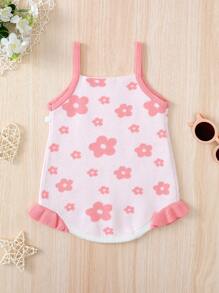 嬰兒印花荷葉邊吊帶針織連身背心 - 彩色 - 查看 2