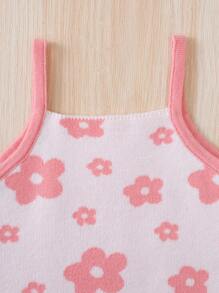 嬰兒印花荷葉邊吊帶針織連身背心 - 彩色 - 查看 4