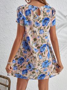 SHEIN LUNE 印花花瓣袖直筒連衣裙 - 淺粉色 - 查看 2