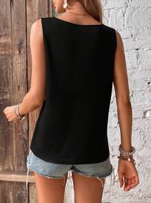 SHEIN LUNE Two Tone Button Detail Tank Top - Camel - View 3