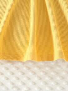 SHEIN Đầm em bé Nút Tương phản Mesh Hoa - Màu vàng - Xem 4