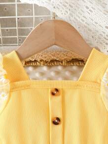 SHEIN Đầm em bé Nút Tương phản Mesh Hoa - Màu vàng - Xem 5
