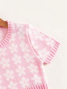 SHEIN 女孩花卉圖案針織短上衣 - 粉色 - 查看 4