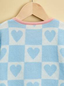Girls Checkerboard & Heart Pattern Jumper - Blue and White - View 3