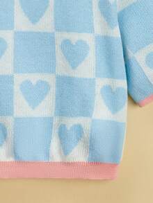 Girls Checkerboard & Heart Pattern Jumper - Blue and White - View 4