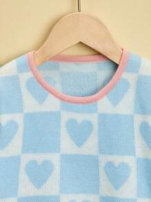 Girls Checkerboard & Heart Pattern Jumper - Blue and White - View 6