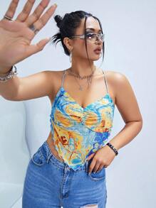 SHEIN ICON Plus Allover Print Ruched Bandana Hem Cami Top - Multicolor - View 5