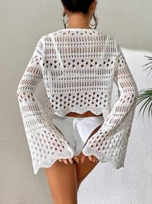 Swim Vcay 鏤空前繫帶和服罩衫 - 白色 - 查看 2