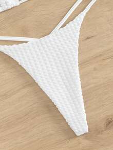 Plain Halter Triangle Bikini Set For Summer Beach - White - View 4