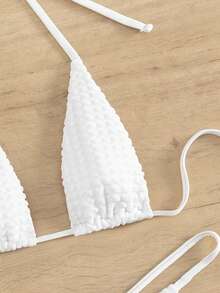 Plain Halter Triangle Bikini Set For Summer Beach - White - View 5