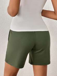 SHEIN Maternity Adjustable Drawstring Waist Slant Pocket Shorts - Army Green - View 2