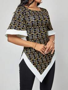 SHEIN Clasi Áo thun nữ Bất đối xứng Tương phản ràng buộc Hình học Tất cả trên in Giải trí - Nhiều màu - Xem 5