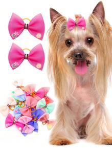 10pcs Bow Decor Random Pet Hair Tie - Multicolor - View 1