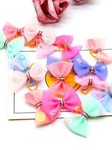 10pcs Bow Decor Random Pet Hair Tie - Multicolor - View 9