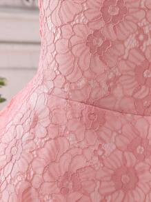 SHEIN Glamorique Kids Đầm ren cổ tròn thanh lịch cho bé gái Tween có nơ trang trí eo - Hồng - Xem 4