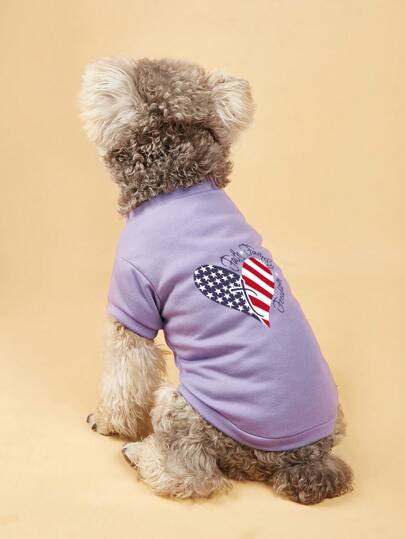 1 pieza Ropa para perro o gato del Día de la Independencia, camiseta impresa de cuello redondo cómoda y delgada para Teddy, Poodle, perros pequeños/medianos, primavera/verano