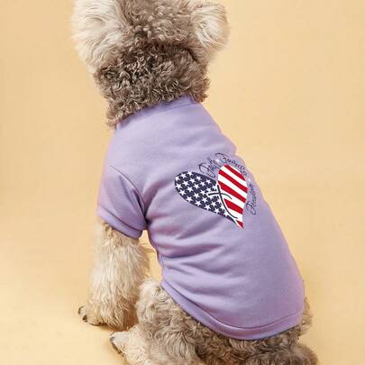 1 pieza Ropa para perro o gato del Día de la Independencia, camiseta impresa de cuello redondo cómoda y delgada para Teddy, Poodle, perros pequeños/medianos, primavera/verano
