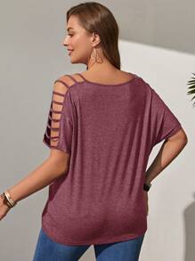 EMERY ROSE Áo thun Plus size Cắt ra màu trơn Giải trí - Màu Đỏ Sâu - Xem 2