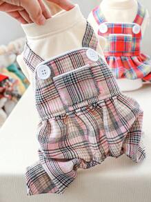 1pc Plaid Pattern Pet Jumpsuit - White - View 1