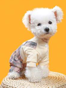 1pc Plaid Pattern Pet Jumpsuit - White - View 2