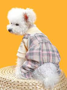 1pc Plaid Pattern Pet Jumpsuit - White - View 4