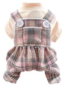 1pc Plaid Pattern Pet Jumpsuit - White - View 5