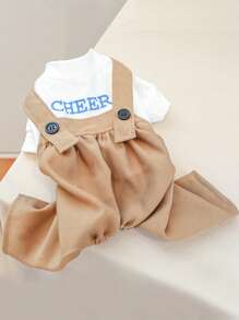 1pc Letter Embroidered Pet Jumpsuit - Khaki - View 1