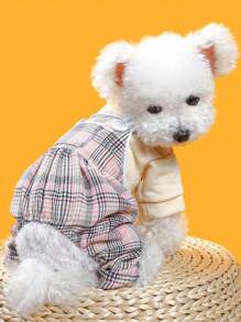 1pc Plaid Pattern Pet Jumpsuit - White - View 8