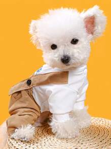 1pc Letter Embroidered Pet Jumpsuit - Khaki - View 2