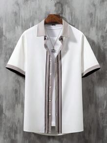 Manfinity Homme Men Striped Print Shirt Without Tee - White - View 1