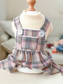 1pc Plaid Pattern Pet Jumpsuit - White - View 10