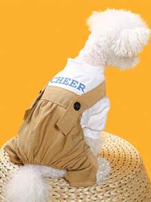 1pc Letter Embroidered Pet Jumpsuit - Khaki - View 5