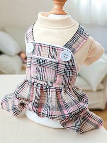 1pc Plaid Pattern Pet Jumpsuit - White - View 11