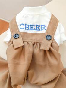 1pc Letter Embroidered Pet Jumpsuit - Khaki - View 7