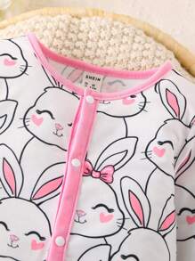 嬰兒兔子印花撞色滾邊荷葉邊連身褲 - 白色 - 查看 3