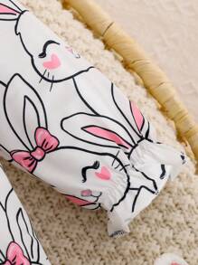 嬰兒兔子印花撞色滾邊荷葉邊連身褲 - 白色 - 查看 4