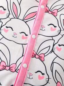 嬰兒兔子印花撞色滾邊荷葉邊連身褲 - 白色 - 查看 5