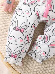 嬰兒兔子印花撞色滾邊荷葉邊連身褲 - 白色 - 查看 6