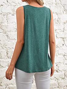 EMERY ROSE 拼接水溶蕾絲背心上衣 - 綠色 - 查看 2