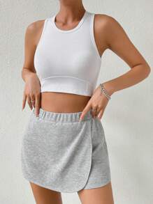 SHEIN Unity Quần đùi nữ Trọn gói màu trơn Giải trí - Xám - Xem 3