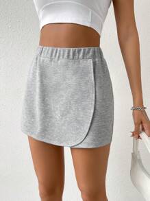 SHEIN Unity Quần đùi nữ Trọn gói màu trơn Giải trí - Xám - Xem 6