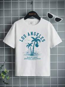 Boys Slogan & Palm Tree Print Tee - White - View 1