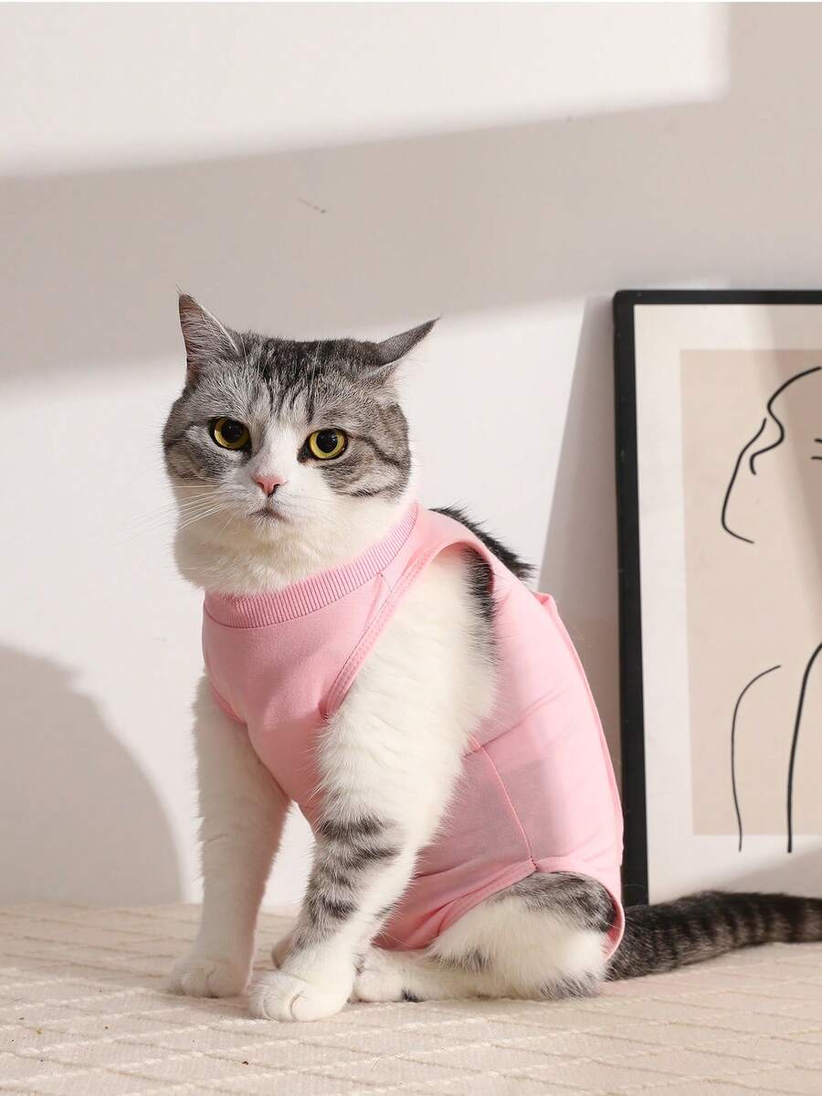 1pc Plain Pet Recovery Suit For Dog And Cat For Prevent Licking - Pink - View 1