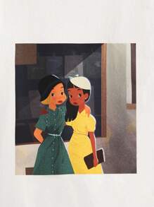 Zhen Liu 人像圖案落肩T恤 - 白色 - 查看 5