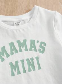 SHEIN 針織休閒印花2入組幼兒女孩字母印花T卹和運動褲套裝 - 薄荷綠 - 查看 3